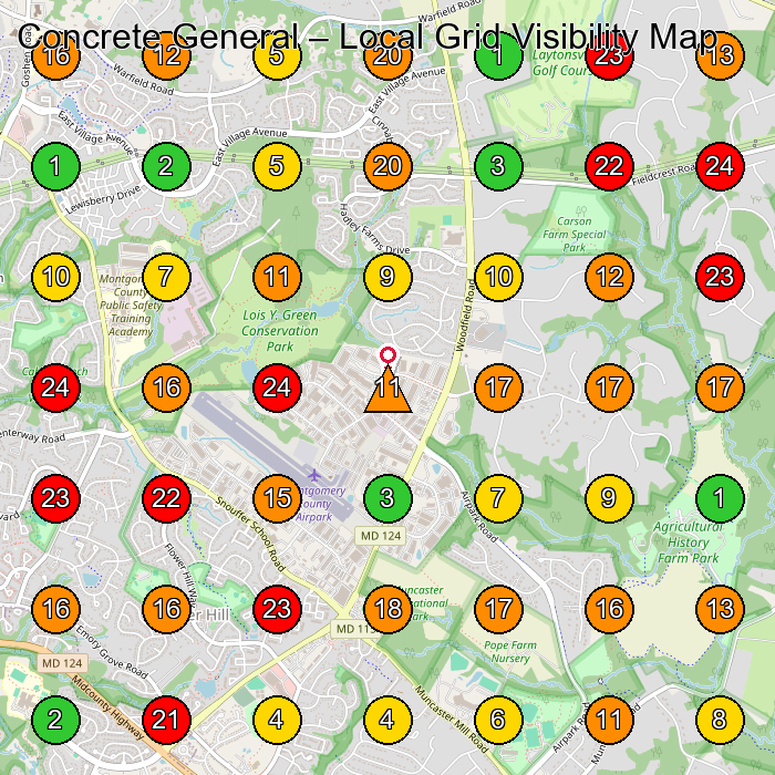 Concrete General General Contractor GeoGrid ranking map for Gaithersburg MD